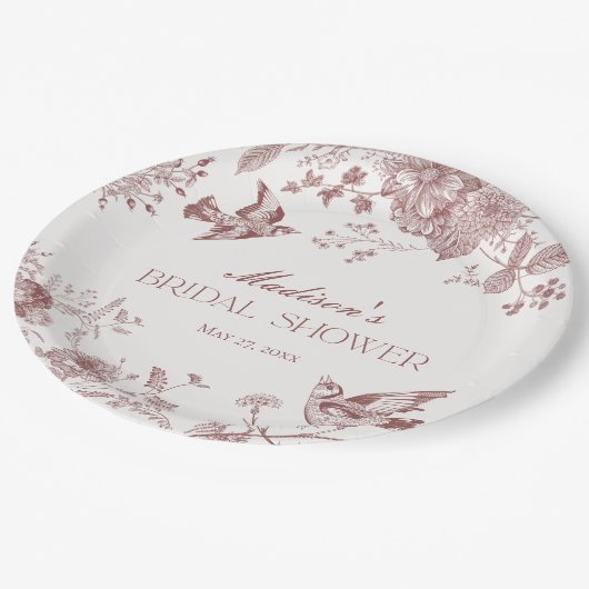 Bourgogne Toile Jouy Floral Vrijgezellenfeest Papieren Bordje (Gekanteld)