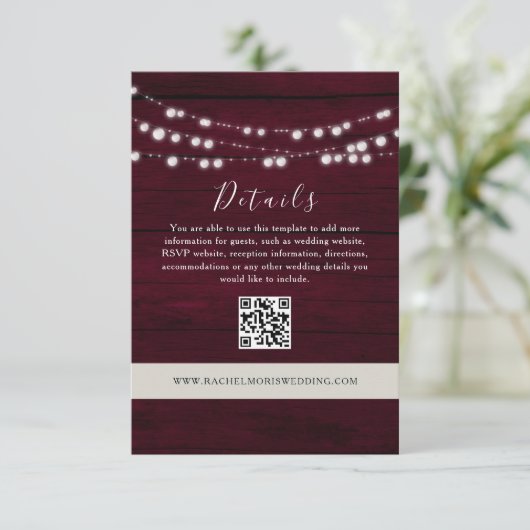 Bourgogne Trouwgegevens QR Code Website Informatiekaartje (Staand voorkant)