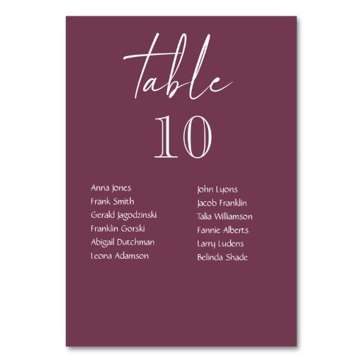 Bourgogne Trouwtafel nummers met gastennamen Kaart (Voorkant)