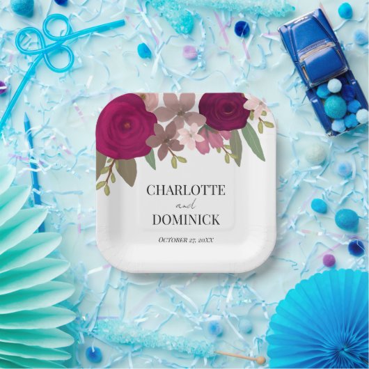 Bourgogne Tuin Bloemen Bruiloft Papieren Bordje (Feest)