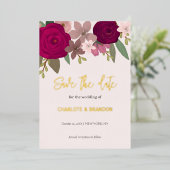 Bourgogne Tuin Bloemen Bruiloft Save the Date Folie Uitnodiging (Staand Voorkant)