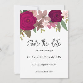 Bourgogne Tuin Bloemen Bruiloft Save the Date Kaart