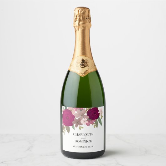 Bourgogne Tuin Bloemen Bruiloft Sparkling Wijnetiket (Voorkant)