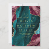 Bourgogne, Turquoise & Gold Agat trouwfoto Kaart (Voorkant)