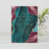 Bourgogne, Turquoise & Gold Agat trouwfoto Kaart (Staand voorkant)