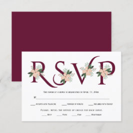 Bourgogne-typografie en RSVP-kaart voor witte bloe RSVP Kaartje