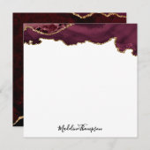 Bourgogne Velvet Agate Geode Script Square Notitiekaartje (Voorkant / Achterkant)