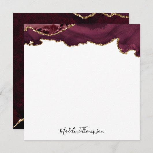 Bourgogne Velvet Agate Geode Script Square Notitiekaartje (Voorkant / Achterkant)