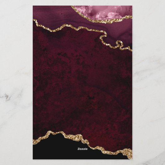 Bourgogne Velvet Agate Geode Script Typografie Briefpapier (Achterkant)