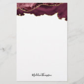 Bourgogne Velvet Agate Geode Script Typografie Briefpapier (Voorkant)