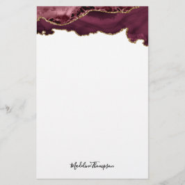 Bourgogne Velvet Agate Geode Script Typografie Briefpapier