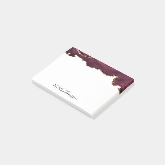 Bourgogne Velvet Agate Geode Script Typografie Post-it® Notes (Schuin)