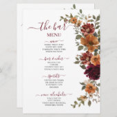 Bourgogne Verbrand Sinaasappel Bloemen Trouwen Dri Menu (Voorkant / Achterkant)