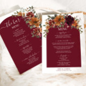 Bourgogne Verbrand Sinaasappel Bloemen Trouwmenu Programmakaart