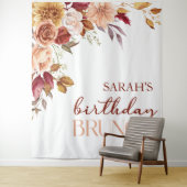 Bourgogne Verbrand Sinaasappel Bloemen Verjaardag  Wandkleed (In situ)