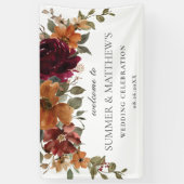 Bourgogne Verbrand Sinaasappel Rust Bloemen Huweli Spandoek (Verticaal)