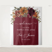 Bourgogne Verbrand Sinaasappel Rust Bloemen Huweli Wandkleed (Voorkant)