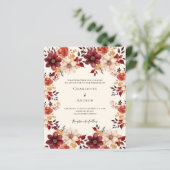 Bourgogne verbrande oranje bloemenbruiloft uitnodi (Staand voorkant)