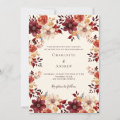 Bourgogne verbrande oranje herfst bloemenbruiloft kaart (Voorkant)