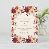 Bourgogne verbrande oranje herfst bloemenluxe brui kaart (Staand voorkant)