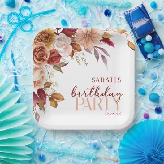 Bourgogne verbrande Sinaasappel Bloemen Verjaardag Papieren Bordje (Feest)