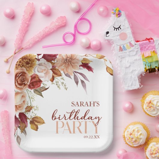 Bourgogne verbrande Sinaasappel Bloemen Verjaardag Papieren Bordje (Feest)