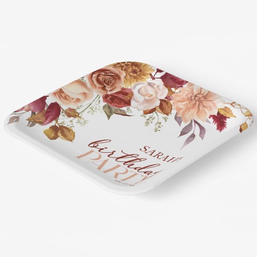 Bourgogne verbrande Sinaasappel Bloemen Verjaardag Papieren Bordje (Gebogen)