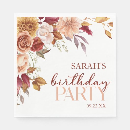 Bourgogne verbrande Sinaasappel Bloemen Verjaardag Servet (Voorkant)