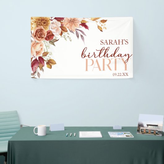 Bourgogne verbrande Sinaasappel Bloemen Verjaardag Spandoek (Beurs)