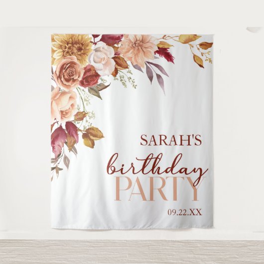 Bourgogne verbrande Sinaasappel Bloemen Verjaardag Wandkleed (Voorkant)