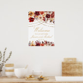 Bourgogne Verbrande Sinaasappel Cream Bloemen Huwe Poster (Keuken)