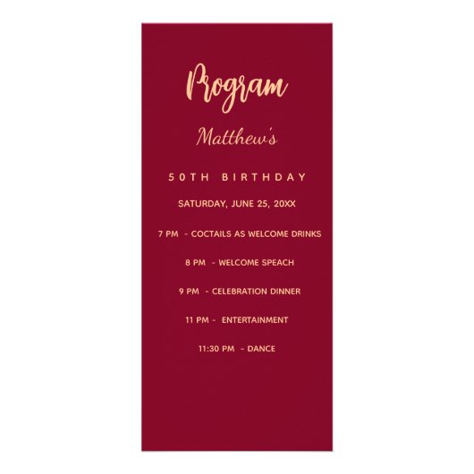 Bourgogne verjaardagsprogramma dinerkaart reclamekaart (Voorkant)