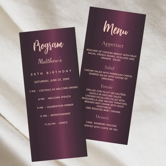 Bourgogne verjaardagsprogramma dinerkaart reclamekaart