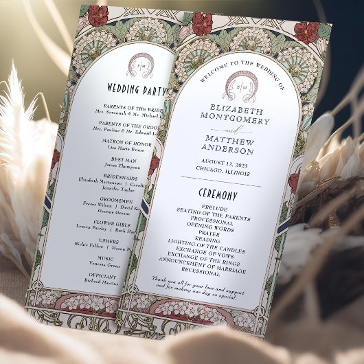 Bourgogne Vintage Trouwprogramma Art Nouveau Programmakaart