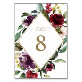 Bourgogne Violet Flowers & Gold Lijst Weddenschap Kaart (Achterkant)