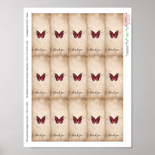 Bourgogne Vlinder Mini Snoep Bar Wrapper Sjabloon Poster (Voorkant)