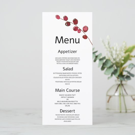 Bourgogne waterverf bessen bloemenbruiloft Menu (Staand voorkant)