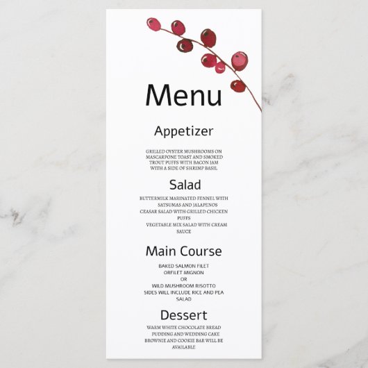 Bourgogne waterverf bessen bloemenbruiloft Menu (Voorkant)