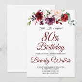 Bourgogne Waterverf Bloemen 80e Verrassingsverjaar Kaart (Voorkant / Achterkant)