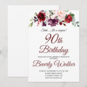 Bourgogne Waterverf Bloemen 90e Verrassingsverjaar Kaart (Voorkant / Achterkant)
