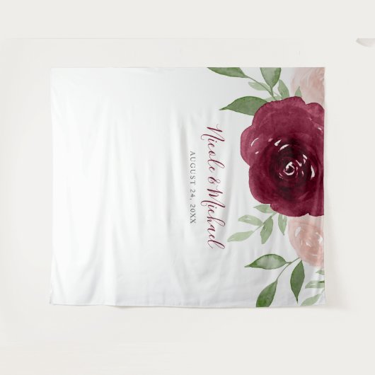 Bourgogne Waterverf Bloemen bruiloft Achtergrond Wandkleed (Voorkant (horizontaal))