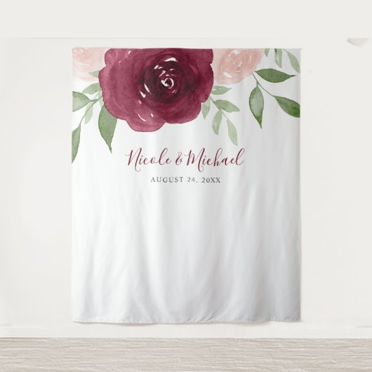 Bourgogne Waterverf Bloemen bruiloft Achtergrond Wandkleed (Voorkant)