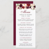 Bourgogne Waterverf Bloemen Bruiloft Menu (Voorkant / Achterkant)