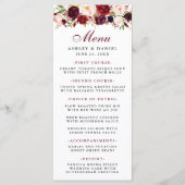 Bourgogne Waterverf Bloemen Bruiloft Menu (Voorkant)