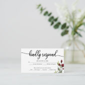 Bourgogne Waterverf Bloemen Bruiloft RSVP Rustiek Informatiekaartje (Staand voorkant)