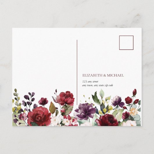 Bourgogne Waterverf Bloemen Drop No Menu RSVP (Achterkant)