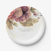 Bourgogne Waterverf Bloemen  Herfst Papieren Bordje (Voorkant)