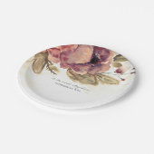 Bourgogne Waterverf Bloemen  Herfst Papieren Bordje (Gekanteld)