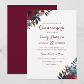 Bourgogne Waterverf Bloemen Quinceanera Invitation Kaart (Voorkant / Achterkant)