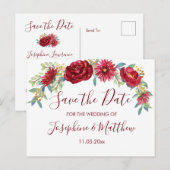 Bourgogne Waterverf Bloemen Save the Date Aankondigingskaart (Voorkant / Achterkant)